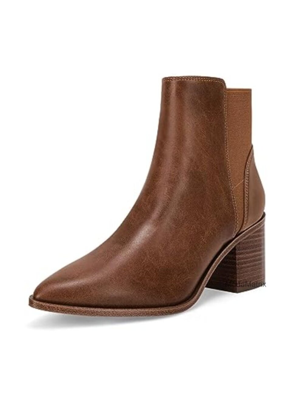Womens Pointed Toe Ankle Boots Chunky Block Heel Slip On Chelsea Booties